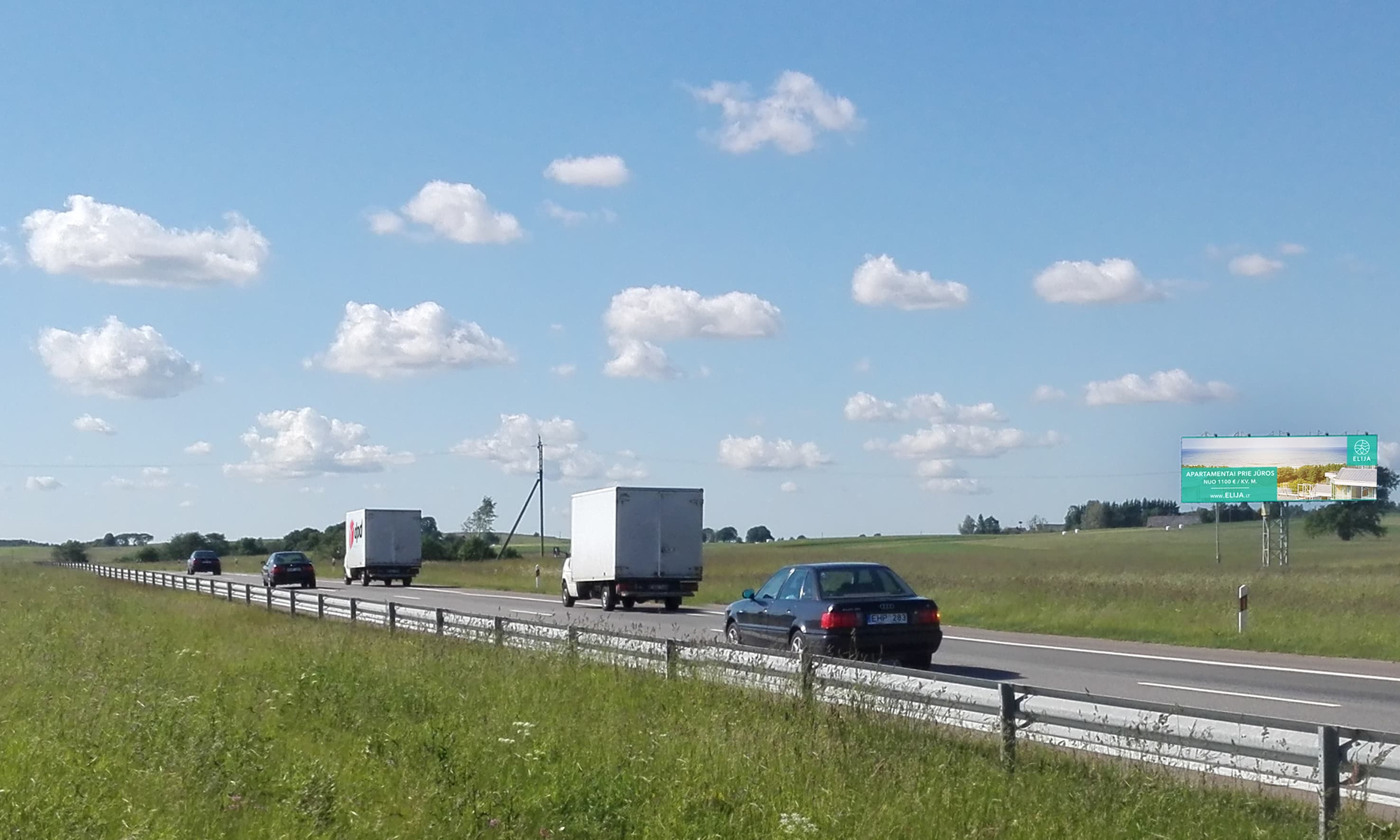 Klaipėda - Kaunas - Vilnius, 225 km till Vilnius (vänster sida) — Reklamos stendas Pagrindiniai keliai