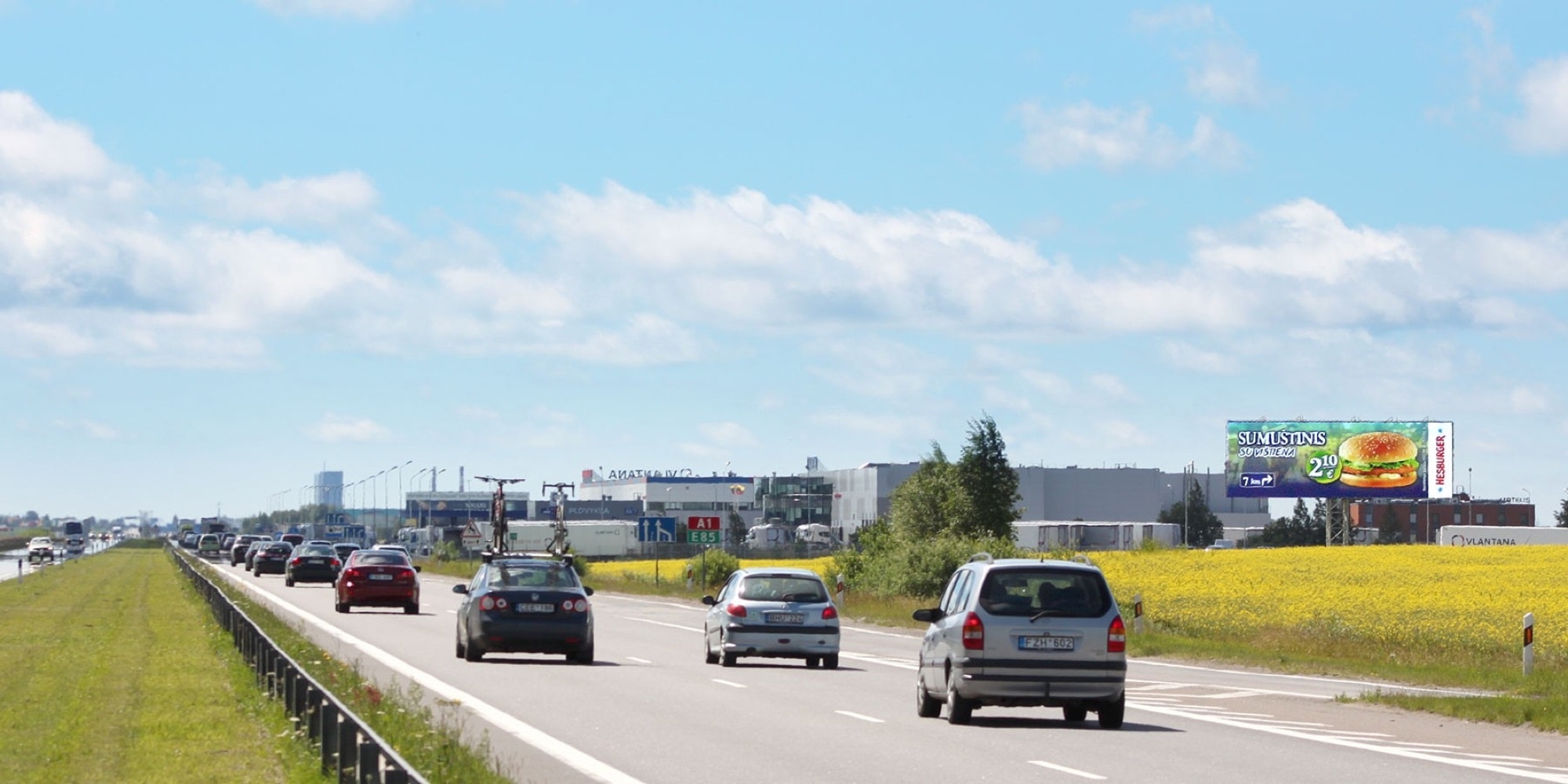 Automagistralė A1, Kaunas - Klaipėda (dešinėje pusėje), 1 km nuo Klaipėdos — Reklamos stendas Pagrindiniai keliai