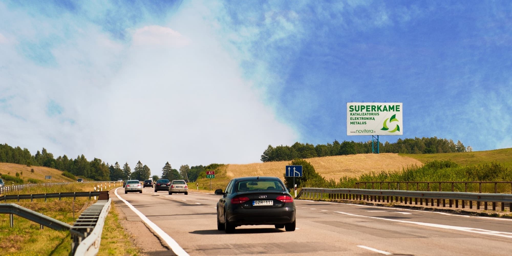 Europavei A1, Kaunas – Klaipėda (venstre side), 210 km fra Vilnius — Reklamestander Pagrindiniai keliai