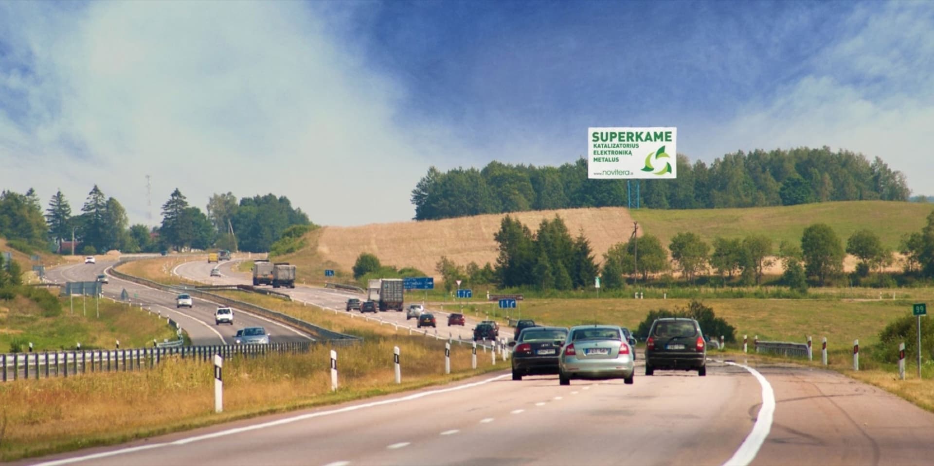 Autostrada A1, Kaunas - Klaipėda (partea stângă), 210 km de Vilnius — Panou publicitar Pagrindiniai keliai