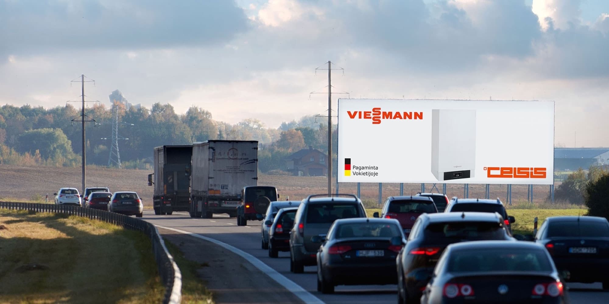 Autobahn A1, Klaipėda - Kaunas (rechte Seite), 105 km von Vilnius — Reklamos stendas Pagrindiniai keliai