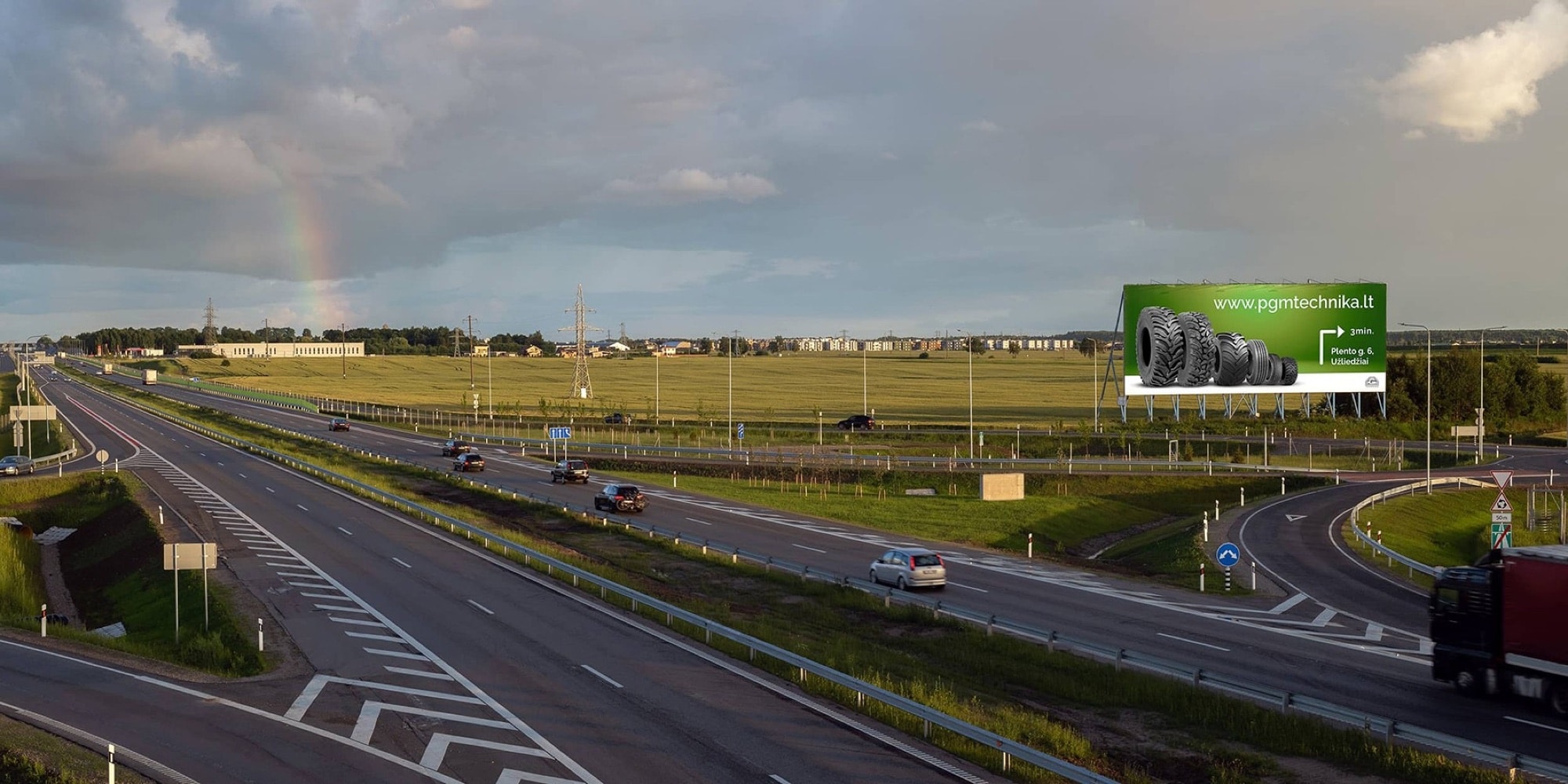 Motorväg A1, Klaipėda - Kaunas (höger sida), 105 km från Vilnius — Reklamos stendas Pagrindiniai keliai