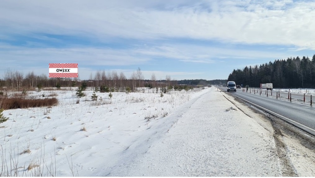 Reklameplakat på veien Trakai–Prienai–Marijampolė, 18 km til Vilnius — Reklamestander Pagrindiniai keliai