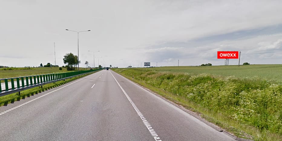 Reklamskylt Vilnius–Kaunas, 40 km från Vilnius, på höger sida
