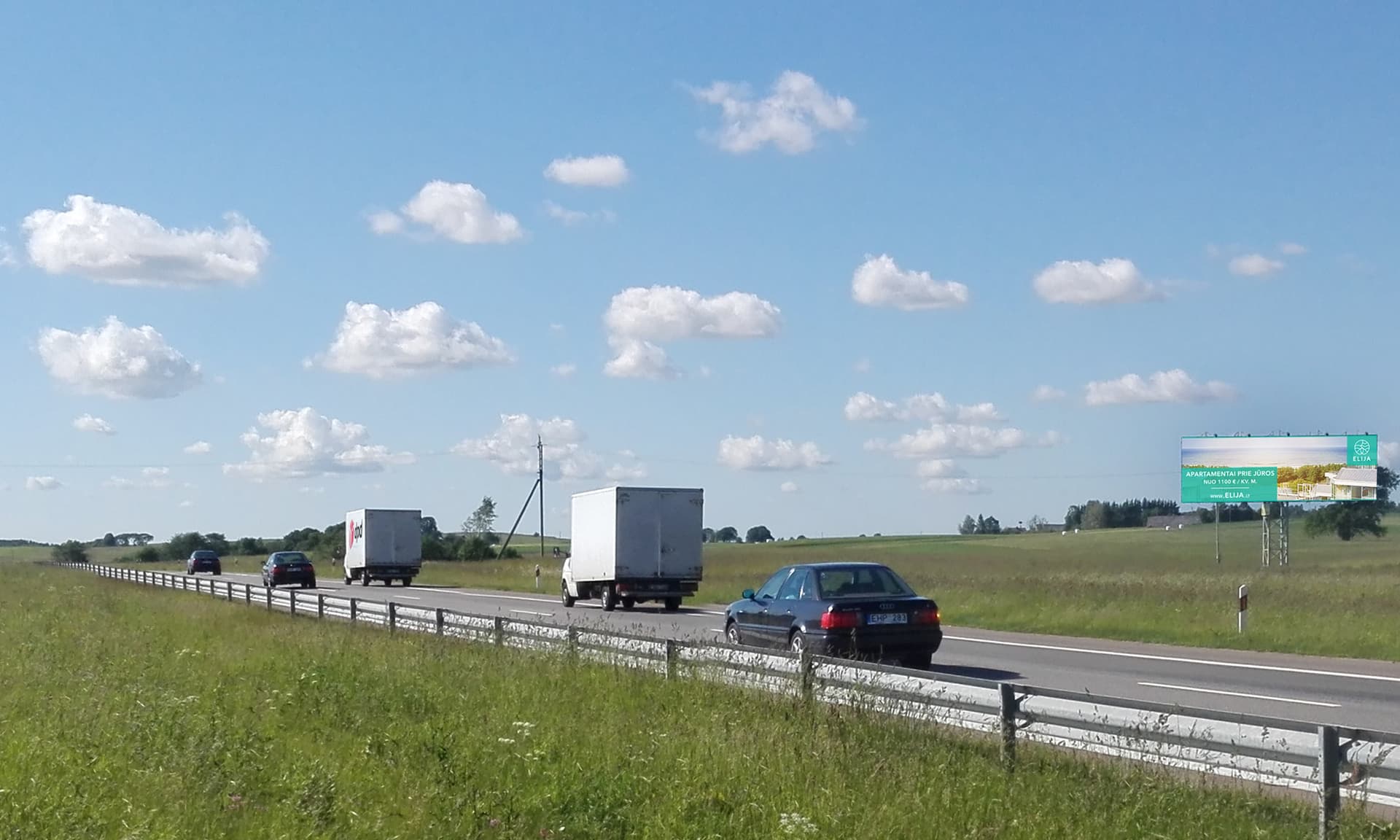 Klaipėda - Kaunas - Vilnius, 225 km do Vilne (na levi strani) — Reklamni pano Pagrindiniai keliai