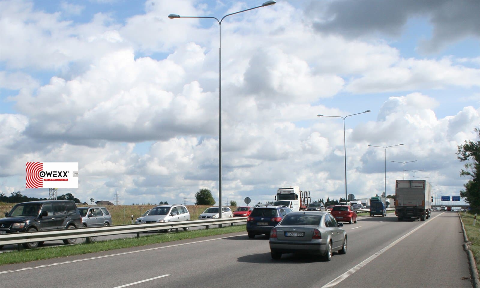 Reklamskylt Klaipėda - Kaunas - Vilnius, 79 km till Vilnius (vänster sida)