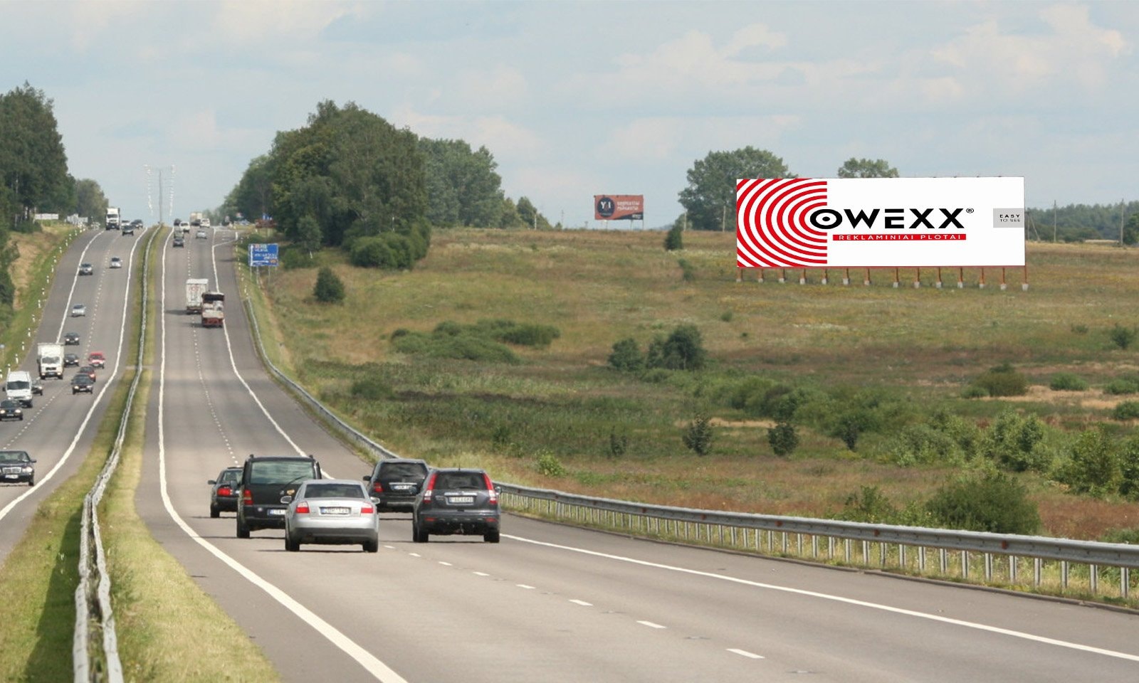 Reklamos stendas Kaunas - Vilnius, 52,4 km iki Vilniaus (dešinėje pusėje) — Reklamos stendas Pagrindiniai keliai