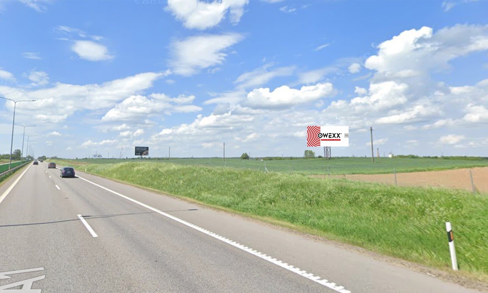 Reklamskylt Vilnius - Kaunas - Klaipėda, 41 km från Vilnius (höger sida)
